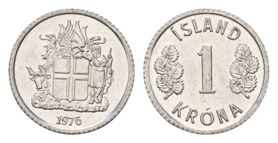 Исландия 1 крона 1976 KM 23 алюминий UNC 4687-767