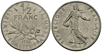 Франция 1/2 франка 1983 сеятель KM 931 никель 4135-724