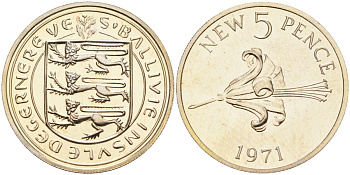 Гернси 5 пенсов 1971 лилия, тираж 10000 экз. KM 23 медно-никель PROOF 4582-232