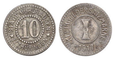 Мюльхаузен в Тюрингии 10 пфеннигов 1917 Funck 342.9, Men05 17089.15, Men18 21432.15 железо 4532-1223