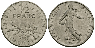 Франция 1/2 франка 1983 сеятель KM 931 никель 4135-724