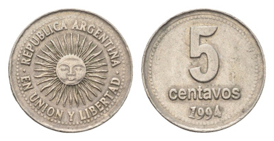 Аргентина 5 сентаво 1995 KM 109a медно-никель 4664-539