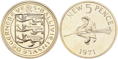 Гернси 5 пенсов 1971 лилия, тираж 10000 экз. KM 23 медно-никель PROOF 4582-232