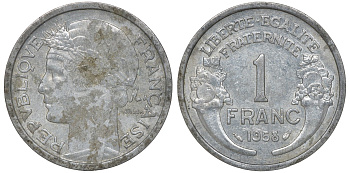 Франция 1 франк 1958 KM 885a.1 алюминий 4163-443