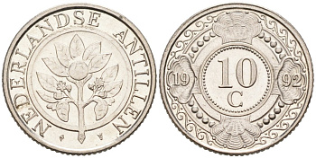 Нидерландские Антилы 10 центов 1992 Беатрикс (1980-2013) KM 34 никелированная сталь 188-1227