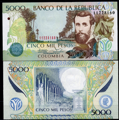 Колумбия 5000 песо 2013 02 сентября 2013, Хосе Асунсьон Сильва, этой даты нет в каталоге Pick 452 p (2)  бумага  UNC (пресс) 447-20-1