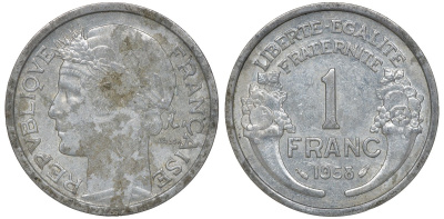 Франция 1 франк 1958 KM 885a.1 алюминий 4163-443