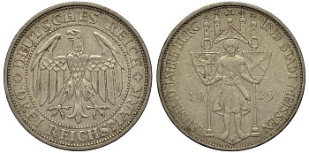 Германия 3 марки 1929 E, 1000 лет городу и земле Майсен Jaeger 338, KM 65 серебро 413-4511