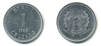 Бразилия 1 крузадо 1988 KM 605 нержавеющая сталь 23-513