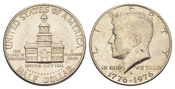 США 1/2 доллара (50 центов) 1976 D, 200 лет независимости, Джон Кеннеди KM 205 медь плакированная медно-никелем aUNC 4545-1245