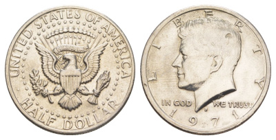 США 1/2 доллара (50 центов) 1971 D, Джон Кеннеди KM 202b медь плакированная медно-никелем aUNC 180-334