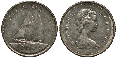 Канада 10 центов 1979 Елизавета II (1952-2022), парусник KM 77.2 никель 4181-337