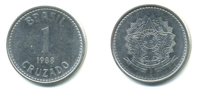 Бразилия 1 крузадо 1988 KM 605 нержавеющая сталь 23-513