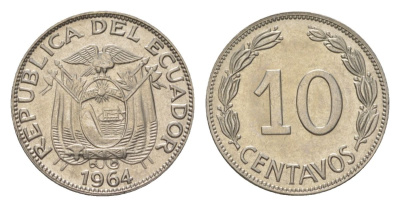 Эквадор 10 сентаво 1964 KM 76c сталь плакированная никелем UNC M65-18