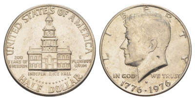 США 1/2 доллара (50 центов) 1976 D, 200 лет независимости, Джон Кеннеди KM 205 медь плакированная медно-никелем aUNC 4545-1245