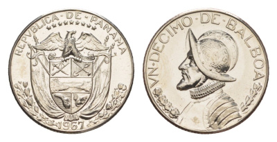 Панама 1/10 бальбоа (10 сентесимо) 1967 тираж 12.701 экземпляров KM 10 медь плакированная медно-никелем PROOF 1522-121