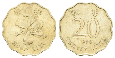 Гонконг 20 центов 1998 KM 67 никель латунь aUNC 4701-241