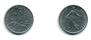 Франция 1/2 франка 1972 сеятель KM 931.1, LE FRANC 198.11 никель 57-1151