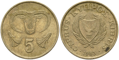 Кипр 5 центов 1983 голова быка KM 55.1 никель латунь 4141-845