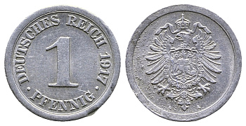 Германия 1 пфенниг 1917 A KM 24, J. 300, Weege 2 алюминий 4380-122