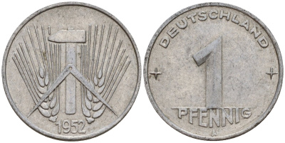 ГДР 1 пфенниг 1952 A KM 5 алюминий 201-127