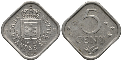 Нидерландские Антилы 5 центов 1985 Беатрикс (1980-2013) KM 13 медно-никель 4576-1249