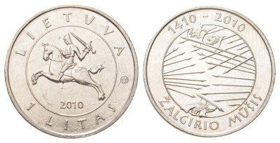Литва 1 лит 2010 600 лет Грюнвальдской битве KM 172 медно-никель UNC 4612-1037