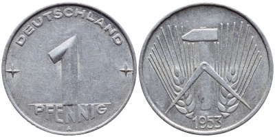 ГДР 1 пфенниг 1953 А KM 5 алюминий 4398-746
