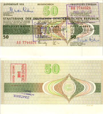 ГДР 50 марок 1990 дорожный чек, серия АА бумага UNC (пресс) 7375-27-2-1