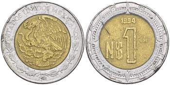 Мексика 1 песо 1994 KM 550 биметалл 217-537