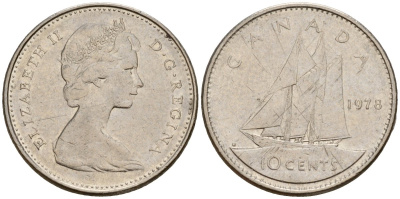 Канада 10 центов 1978 Елизавета II (1953-), парусник KM 77 никель 4189-918