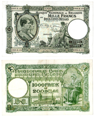 Бельгия 1000 франков 1939 Pick 104 (3) бумага 451-1175-1