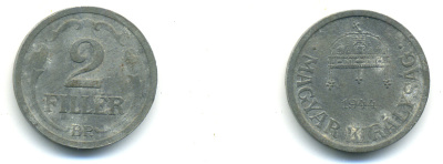 Венгрия 2 филлера 1944 ВР KM 519 цинк 83-1242