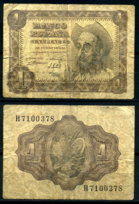 Испания 1 песета 1951 19 ноября 1951, Дон Кихот де Ла Манча Pick 139а бумага 7207-46-2-2