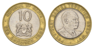 Кения 10 шиллингов 1997 Дэниэл арап Мои KM 27 биметалл 4703-644