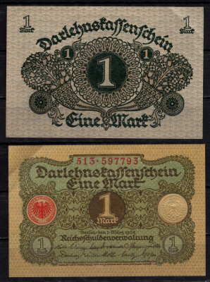 Германия 1 марка 1920 Pick 58 бумага 7198-27-2-2