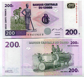 Конго 200 франков 2000 Pick 95 бумага UNC (пресс) Конго 200 франков 2000 Pick 95 бумага UNC (пресс) 8611-3-3-1