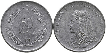 Турция 50 курушей 1972 Анатолийская невеста KM 899 нержавеющая сталь 4541-731