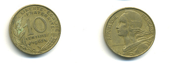 ФРАНЦИЯ 10 САНТИМОВ 1962 ТИП MARIANNE KM 929 медь алюминий никель 176-819