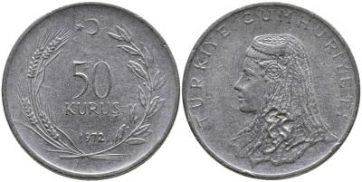 Турция 50 курушей 1972 Анатолийская невеста KM 899 нержавеющая сталь 4541-731