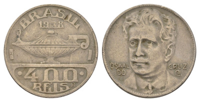 Бразилия 400 реалов 1938 Освалду Крус KM 539 медно-никель 4624-1257