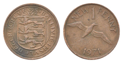 Гернси 1 новый пенни 1971 Елизавета II (1952-2022), северная олуша в полете KM 21 бронза 4702-716