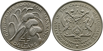 Сент-Кристофер-Невис-Ангилья 4 доллара 1970 FAO, открытие Карибского Банка Развития KM 1 медно-никель UNC 00-000-00