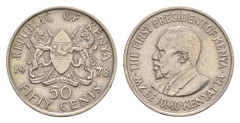 Кения 50 центов 1978 Джомо Кениата KM 13 медно-никель 4647-1216