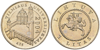 Литва 1 лит 2004 425 лет Вильнюсскому университету KM 137 медно-никель UNC 4603-935