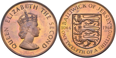 Джерси 1/12 шиллинга 1966 900 лет Нормандскому завоеванию, тираж 30000 экз. KM 26 бронза PROOF 4583-442