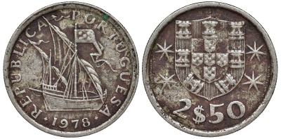 Португалия 2,5 эскудо 1978 KM 590 медно-никель 4173-663