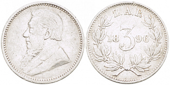 Южно-Африканская Республика - Трансвааль 3 пенса 1896 ZAR, Крюгер KM 3 серебро 1515-1924