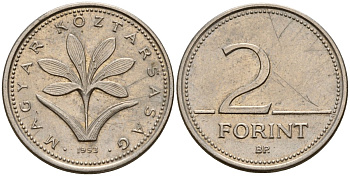 Венгрия 2 форинта 1993 KM 693 медно-никель 4154-1123