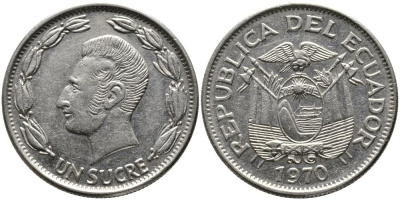 ЭКВАДОР 1 СУКРЕ 1970 АНТОНИО ХОСЕ де СУКРЕ KM 78b никелированная сталь 3336-633